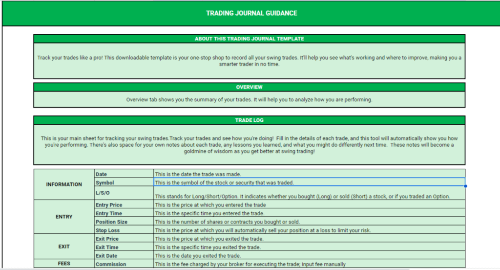 Trading Journal Excel Template