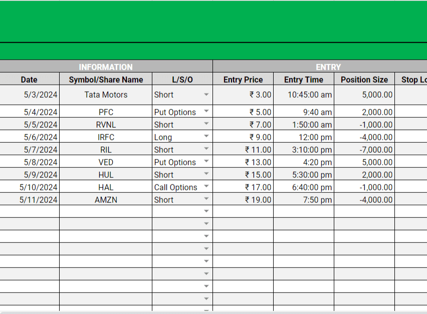 Trading Journal Excel Template
